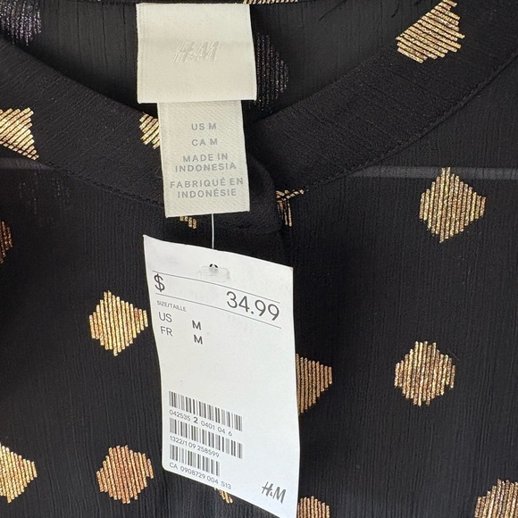 NWT, H&M size M,Elegant Black and Gold spotted Women's Dress. MIDI - Picture 5 of 7